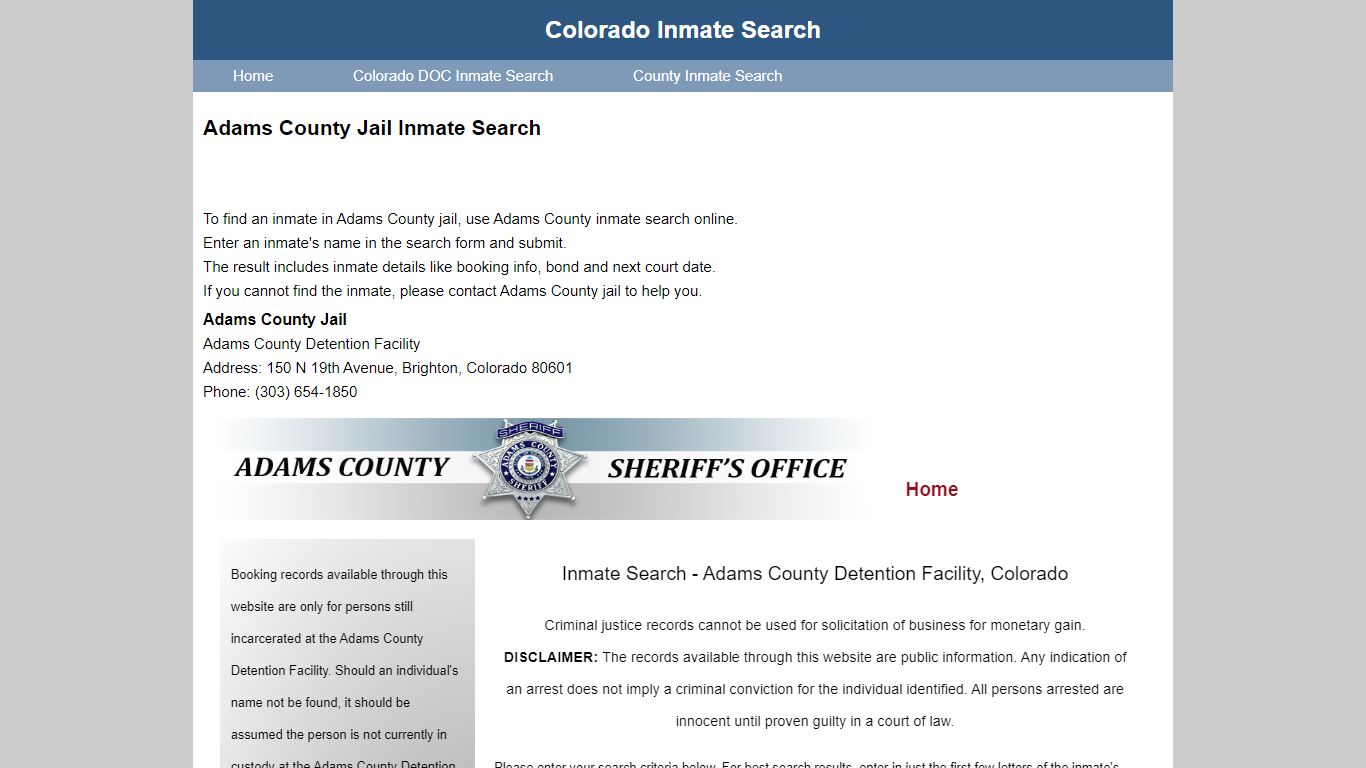 Adams County Jail Inmate Search